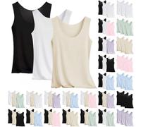 3 Pieces Vest Top Women UK Silk Satin Camisole Summer Base Shirt Stretch Casual Supersoft Tank Tops Undershirt for Ladies and Girls Plus Size Solid Color sleeveless tunic tops