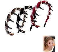 3 Pieces Vintage High Cranium Artificial Pearl Hairband, Fashion Headband Women, Grace Headbands for Rhinestones Bridal Hair Hoop (Black + Red + Brown, One Size)