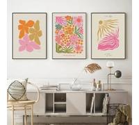 3 Pieces Wall Pictures,Abstract Southern California Floral Poster Canvas Painting Pink Flower Print Vintage Exhibition Poster Wall Art Pictures Room Home Decoration-50*60cm/(20*24inch) No Frame