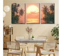 3 Pieces Wall Pictures，Abstract Tropical Sunset Beach With Palm Trees Wall Art Canvas Painting Blue Sky Ocean Seaview Picture for Living Room Bedroom Decoration-60 * 70cm/(24 * 27inch) No Frame