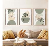 3 Pieces Wall Pictures，Boho Abstract Green Beige Half Circle Colour Block Poster Sage Mid Century Bohemian Canvas Painting Fresh Bedroom Wall Art Kitchen Decoration-60 * 70cm/(24 * 27inch) No Frame