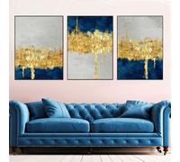 3 Pieces Wall Pictures,Golden Blue Abstract Poster and Print Canvas Painting Luxury Modern Wall Art Pictures for Living Office Bedroom Rome Home Decor Artwork-50 * 60cm/(20 * 24inch) No Frame