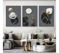 3 Pieces Wall Pictures,Modern Nordic-Inspired Black & Grey Geometric Wall Art Canvas Painting Abstract Face Posters With Marble Texture for Living Room Decoration-60 * 70cm/(24 * 27inch) No Frame
