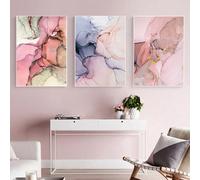 3 Pieces Wall Pictures，Nordic Style Poster Pink Abstract Canvas Painting Wall Art for Living Room Modern Home Kitchen Office Decoration Colorful Watercolor Pictures-60 * 70cm/(24 * 27inch) No Frame