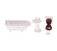 3 Pieces White Ceramic Bathroom Set Furniture Dollhouse Miniature 1/12 Scale