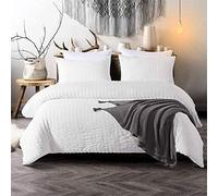 3 Pieces White Seersucker Duvet Cover Set Bedding Sets for Adults Soft Microfiber Duvet Cover Super King 220 x 260cm