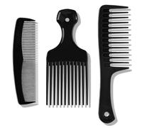 3 Pieces Wide Tooth Comb Pocket Combs Set for Men, Big Tooth Comb Detangling Carbon Fiber CombSet, Carbon Fiber Pick Barber Brush Tool for Beard, Long, Thick, Curly Afro Hair