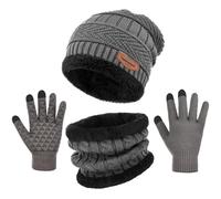 3-Pieces Winter Beanie Hat Gloves Scaef Thick Lined Warm Knit Hat Touch Screen Gloves Neck Warmer Cold Weather Men & Women (Dark Grey)