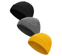 3 Pieces Winter Trawler Beanie Watch Hat Knit Cuff Beanie Roll up Edge Skullcap Fisherman