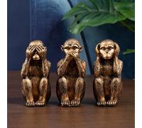 3 Pieces Wise Monkeys Statues, Hear No Evil, See No Evil, Speak No Evil Monkey Statue, Home Decoration Office Ornament Jungle Figurines Gift (Bronze)