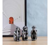 3 Pieces Wise Monkeys Statues, Hear No Evil, See No Evil, Speak No Evil Monkey Statue, Home Decorations Office Ornament Jungle Figurines Gift (Silver)