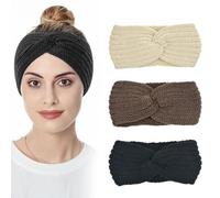 3 Pieces Women Hair Bands, Women's Winter Hair Bands, Knitted Headbands Winter Crochet Head Wrap Beige, Black, Khaki