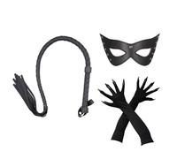 3 Pieces Women Leather Cat Costume Outfit with PU Whip Claw Gloves and Eye Mask Halloween Black Cat Cosplay Set Women Fancy Dress Up Role Play Accessory for Adult Couple Halloween Masquerade Party