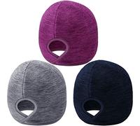 3 Pieces Women Ponytail Hat Winter Warm Ski Hat Outdoor Skull Cap Cold Weather Beanie Cap with Ponytail Hole for Women and Girls (Purple, Light Grey, Blue)