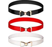 3 Pieces Women Skinny Waist Belt Thin Stretchy Bow Belt for Dress, 3 Colors (Set 1)