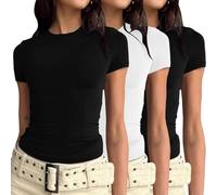 3 Pieces Women Y2k Basic Long/Short Sleeve Tight Top Slim Fitted Going Out Tee Shirt Round Neck Skim Dupe Crop Tops Aesthetic Streetwear