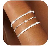 3 Pieces Women's Bracelet 925 Silver Elegant Layered Chain Bracelets Zircon Bracelets Set Adjustable Bracelets Silver Jewelry for Women Anniversary Gift