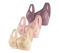 3 Pieces Women's Bralette Front Closure, Wirefree Bra, Large Size Wide Straps, Printed Push Up Bras with Buttons Casual Bra Comfortable Daily Lingerie