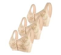 3 Pieces Women's Bralette Front Closure, Wirefree Bra, Large Size Wide Straps, Printed Push Up Bras with Buttons Casual Bra Comfortable Daily Lingerie