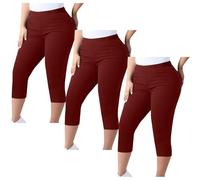 3 Pieces Women's Capri Cropped Trousers Clearance Ladies 3/4 Length Pants Yoga Leggings Summer Trousers Pedal Pushers Solid Color Slim Fit Sports Bottoms Smart Office Work Party Leggings Wine