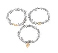 3 Pieces Women's Dumpy Gold Elastic Stretch Bracelet Stackable Beads Jewellery Set Irregular Art Design Alloy Trendy Gold Silver Ball Bracelet Stack, one size, As described