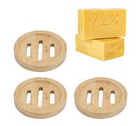 3 Pieces Wooden Soap Dish, Round Bamboo Soap Case Holder Soap Storage Tray Self Draining Soap Saver, for Soap Sponge Home Bathroom Counter Shower Toilet