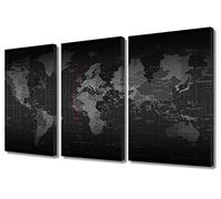 3 Pieces World Map Wall Art Paitings House Decorations Black and White Art Prints World Map Panorama Pictures Wall Decor Apply to Modern Home Decor Giclee Print Gallery Packaging Artwork (36"Wx24"H)