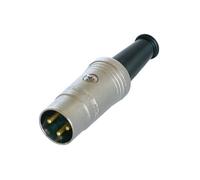 3 pin Din Plug Nickel Finish Gold Contacts with Rubber Boot