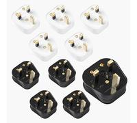 3 Pin Plug UK, 10 Pack 13 Amp Plug UK with Fused Mains, Cord Grip Rewireable Heavy Duty plugs, Flame Retardant, Easy to Install for Home and Workplace Use(5 Black, 5 White, Bulk)