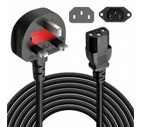 3-Pin Power Cable Adapter Cord, Black, Male-to-Female, 2 Meters, 230V AC, Compatible with Laptops, PCs, Monitors, Printers and Other Devices with 3-Pin Power Connectors