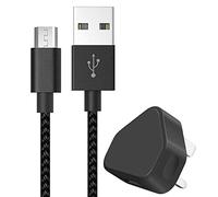 3 Pin UK USB Mains Wall Charger & [1Pack 3M] MicroUSB Cable Extra Long Durable Braided Charging Micro USB Data Sync Cord compatible with Nokia 3310 3G 2017 - BLACK