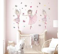 3 Pink Ballerina Baby Girls Wall Stickers, Giyiprpi Removable Lovely Ballet Girls with Butterfly Wall Decals, Little Princess Wall Art Decor for Girls Bedroom Living Room Dance Room
