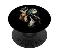 3 Pit Bull Dogs Howling Moon Cute Funny Pittie Fantasy PopSockets Adhesive PopGrip