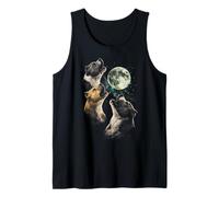 3 Pit Bull Dogs Howling Moon Cute Funny Pittie Fantasy Tank Top