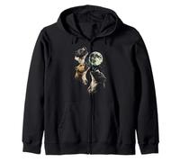 3 Pit Bull Dogs Howling Moon Cute Funny Pittie Fantasy Zip Hoodie