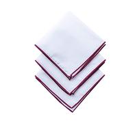 3-Pk Mens Cotton White Pocket Square with Color Border(10 Colors) - Red -