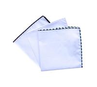 3-Pk Mens Cotton White Pocket Square with Color Border(10 Colors), W01a-navy White Black, One Size