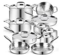 3 Ply 17pcs Stainless Steel Cookware Set, Induction Hob Pots and Pans Sets, Oven Safe | Induction Compatible Frying Pans, Saucepans, Saute Pan & Stock Pot, PFOA, PFOS Free