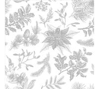 3-Ply Daisy Xmas Decoupage Tissue Paper Napkins Decorative Christmas Serviettes 33cm x 33cm - Pack of 20 (Botanical Christmas Background Silver)