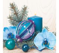 3-Ply Daisy Xmas Decoupage Tissue Paper Napkins Decorative Christmas Serviettes 33cm x 33cm - Pack of 20 (Turquoise Composition with Orchid)