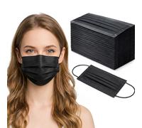 3 Ply Disposable Face Masks Black 50 Pack 1 Box with Elastic Ear Loops