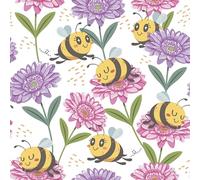 3-Ply Flowery Tissue Paper Napkins Serviettes for Decoupage Lunch 33cm x 33cm - 1/4 Folded (Pack of 20) (Happy Bees on Flowers)