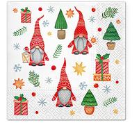 3-Ply Kids Christmas Paper Serviettes Xmas Napkins for Decoupage 33cm x 33cm - Pack of 20 (Gnomes and Gifts)