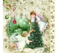 3-Ply Maki Xmas Decoupage Tissue Paper Napkins Decorative Christmas Serviettes 33cm x 33cm - Pack of 20 (Two Angels & Christmas Tree)