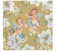 3-PLY Traditional Xmas Tissue Paper Napkins 33cm x 33cm Serviettes - Pack of 20 (Angels in Flowers Gold)