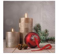 3-PLY Traditional Xmas Tissue Paper Napkins 33cm x 33cm Serviettes - Pack of 20 (Candles with A Bauble)
