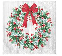 3-PLY Traditional Xmas Tissue Paper Napkins 33cm x 33cm Serviettes - Pack of 20 (Wreath with Rowan)