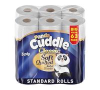 3 Ply Unscented Quilted Toilet Rolls - 63 Pack Luxury Toilet Paper - Super Soft Classic Loo Roll for Comfort and Easy Flush Embossed Toilet Tissue by Panda Cuddle