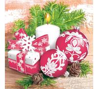 3-Ply Xmas Decoupage Tissue Paper Napkins Decorative Christmas Serviettes 33cm x 33cm - Daisy - Pack of 20 (Festive Red and White with Candle)