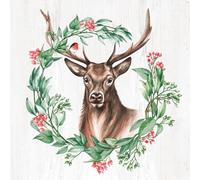 3-Ply Xmas Decoupage Tissue Paper Napkins Decorative Christmas Serviettes 33cm x 33cm - Daisy - Pack of 20 (Great Deer in Wreath)